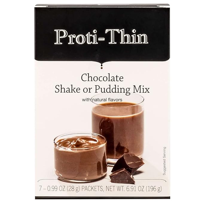 Proti-Thin High Protein Creamy Chocolate Pudding/Shake Mix, 15g Protein, Low Calorie, Low Carb, Low Sugar, No Gluten Ingredients, Aspartame Free, KETO Friendly, Ideal Protein Compatible, 7/Box