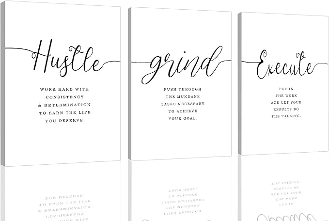 Canvas Grind Quote, Hustle Grind Execute, Inspirational Print, Office Wall Art, Large Poster, Motivational Wall Art, Office Decor Set of 3 Prints (16x24in x 3pcs)