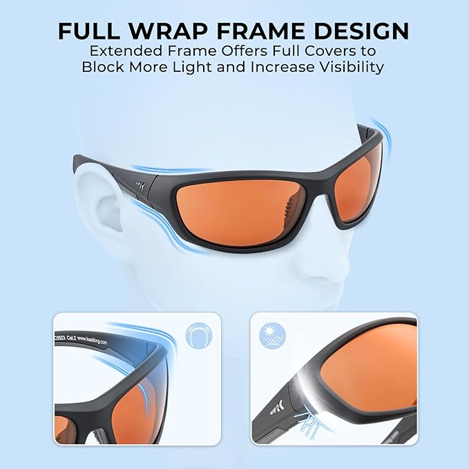 KastKing Hiwassee Polarized Sport Sunglasses for Men and Women, Wrap Sunglasses for Fishing Cycling and Running,UV Protection