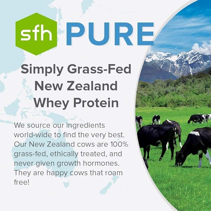 SFH Pure Whey Protein Powder (Chocolate) Best Tasting Grass Fed Whey | All Natural | Non-GMO, No Artificials, Soy Free, Gluten Free | (Chocolate, 31.6 Ounce (Pack of 1)