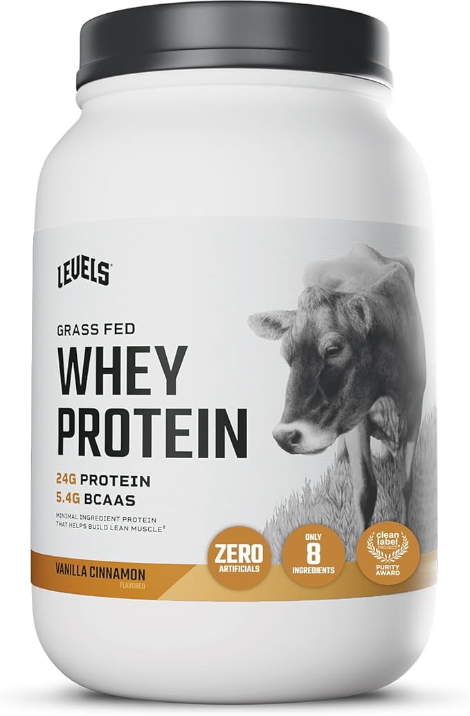 Levels Grass Fed Whey Protein Powder, No Artificials, 24G of Protein, Vanilla Cinnamon, 2LB