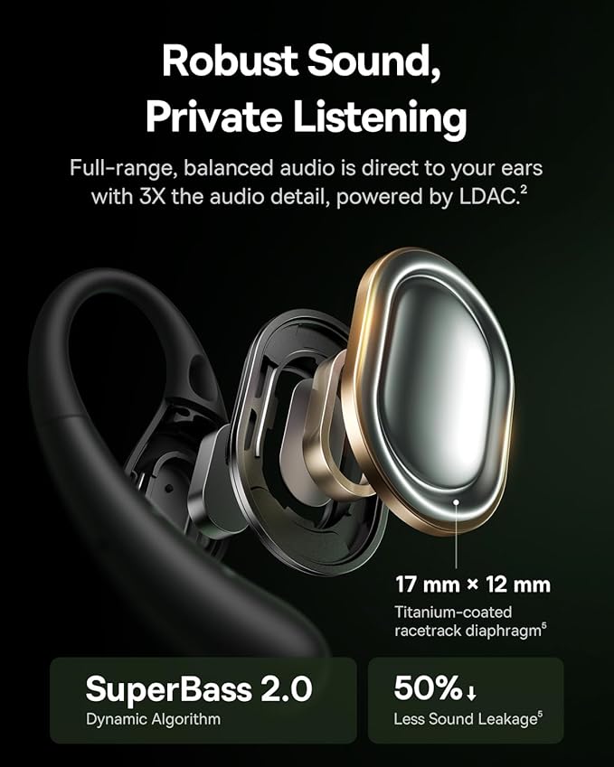 Baseus Eli Sport 2 Open-Ear Headphones Wireless Earbuds,Secure Earhook Sport Design,Ultra-Comfort,4-Mic Clear Calls, IP57 Waterproof,45H Play, Bluetooth 6.0 Earhook Fit Running Workout Gym -Black