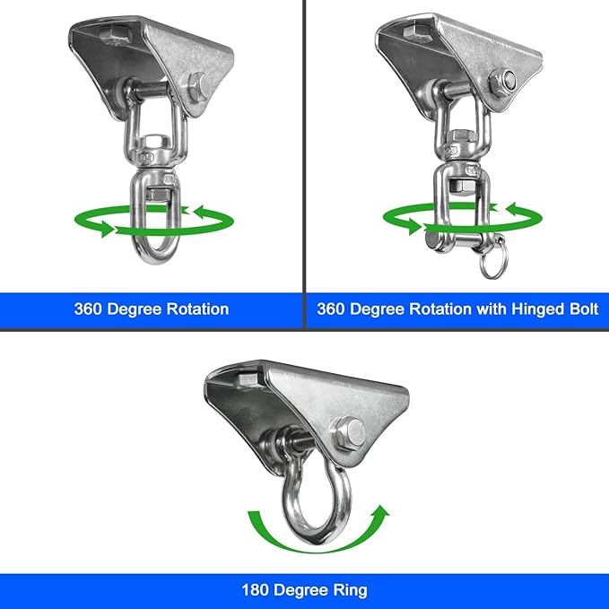 Yes4All Punching Bag Hanger, Stainless Steel Swivel Chain with 4 Snap Hooks for Heavy Bag, Gym Swing, Trapeze, and Hammock