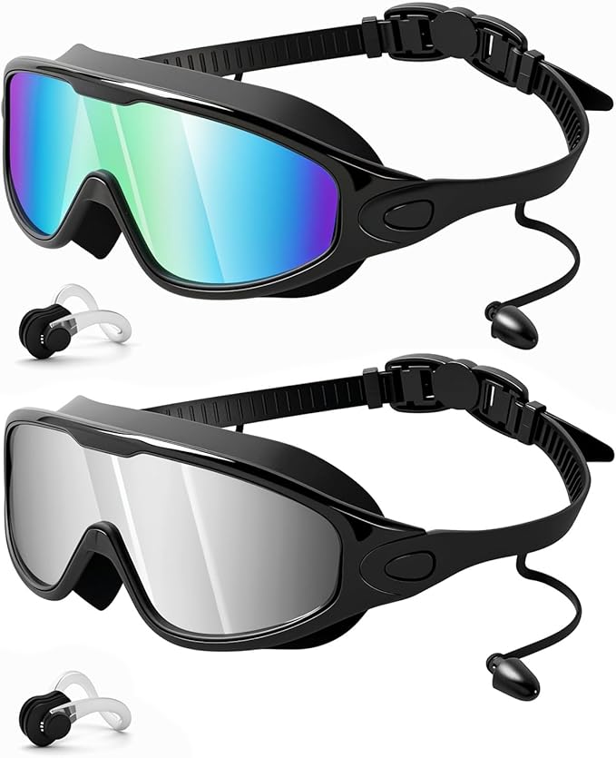 Rantizon Swim Goggles 2 Pack, Wide View Anti Fog&UV Swimming Goggles for Audlt, No Leaking Swim Glasses for Men Women Kids