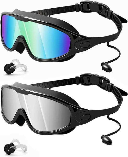 Rantizon Swim Goggles 2 Pack, Wide View Anti Fog&UV Swimming Goggles for Audlt, No Leaking Swim Glasses for Men Women Kids