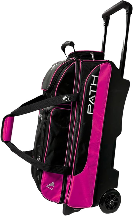 Pyramid Path Triple Premium Deluxe Roller Bowling Bag With Extra Large Separate Shoe Compartment (Up To US Mens Size 16) and 5 Accessory Pockets, 5" Wheels, Retractable Locking Handle - Extends to 42"