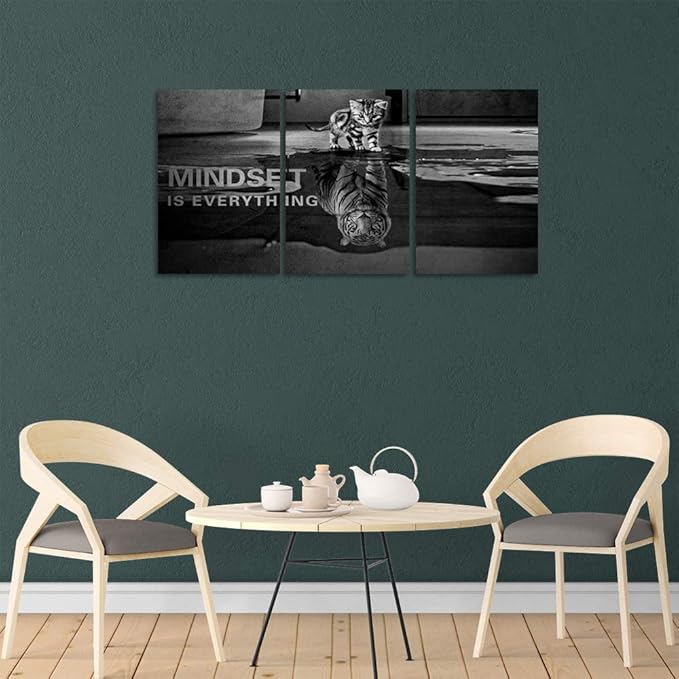 Yetaryy Inspirational Canvas Wall Art Large 3 Pieces Motivational Wall Art Picture Mindset is Everything Wooden Framed Artwork Entrepreneur Quotes Inspiration Wall Decor Painting Picture Wall Ar Hang,
