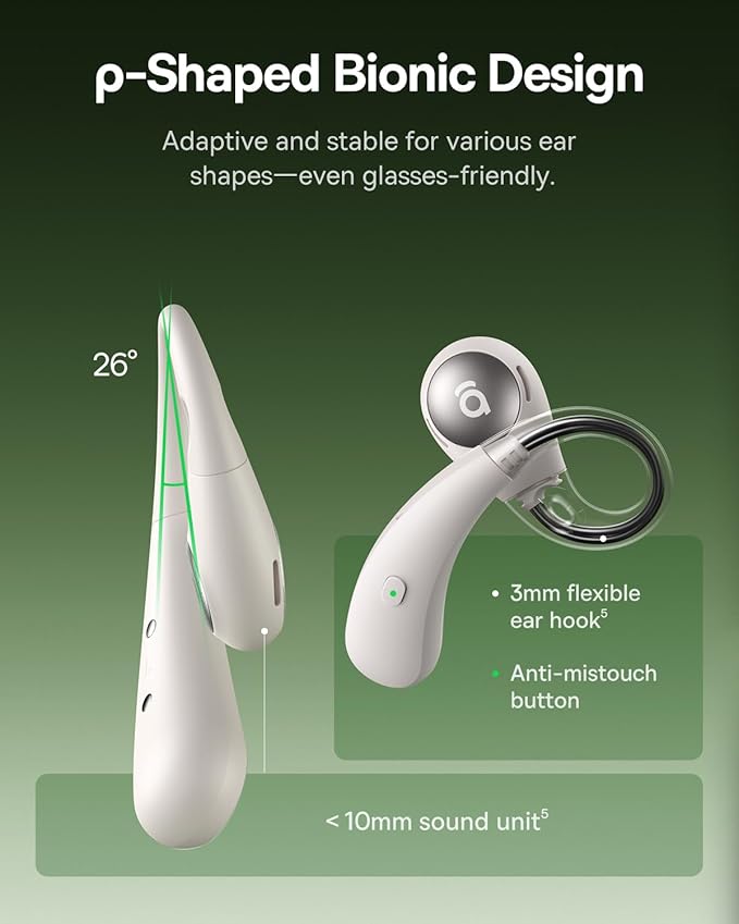 Baseus Eli Sport 2 Open-Ear Headphones Wireless Earbuds,Secure Earhook Sport Design,Ultra-Comfort,4-Mic Clear Calls, IP57 Waterproof,45H Play, Bluetooth 6.0 Earhook Fit Running Workout Gym -White