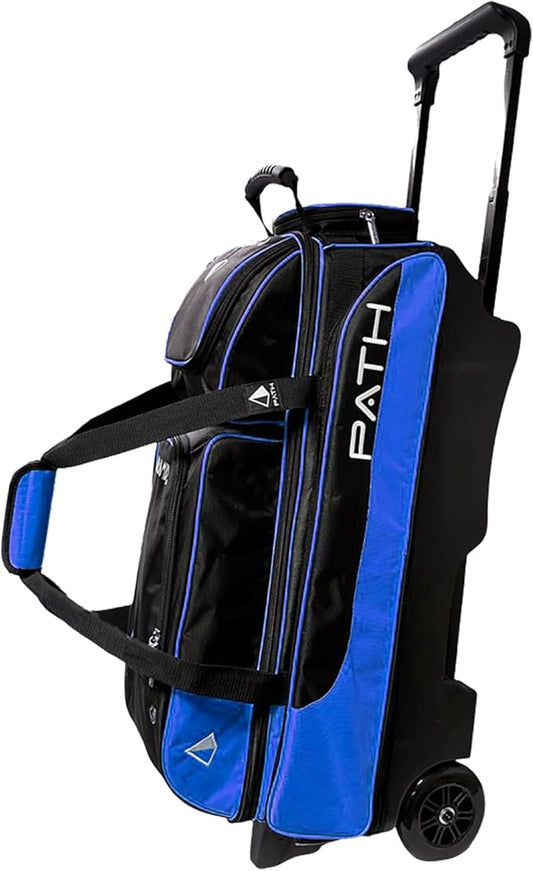 Pyramid Path Triple Premium Deluxe Roller Bowling Bag With Extra Large Separate Shoe Compartment (Up To US Mens Size 16) and 5 Accessory Pockets, 5" Wheels, Retractable Locking Handle - Extends to 42"