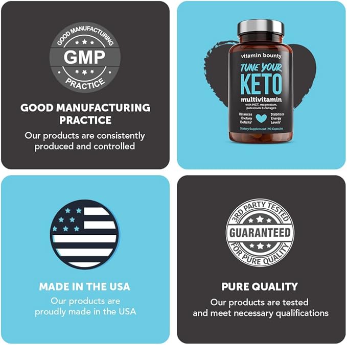 Vitamin Bounty Tune Your Keto Multivitamin with Magnesium & Potassium - Daily Supplements for Men & Women on Keto Diet - Energy & Cramp Relief - Ketosis Support - GLP-1 Support - 90 Capsules