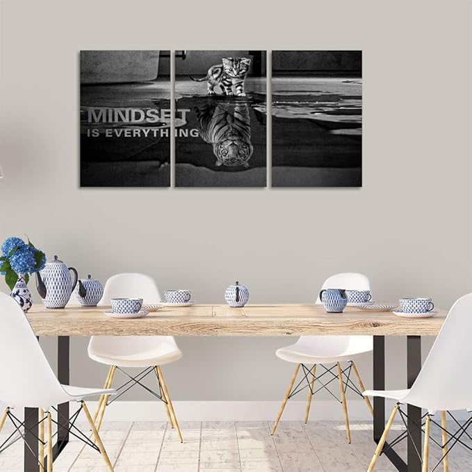 Yetaryy Inspirational Canvas Wall Art Large 3 Pieces Motivational Wall Art Picture Mindset is Everything Wooden Framed Artwork Entrepreneur Quotes Inspiration Wall Decor Painting Picture Wall Ar Hang,