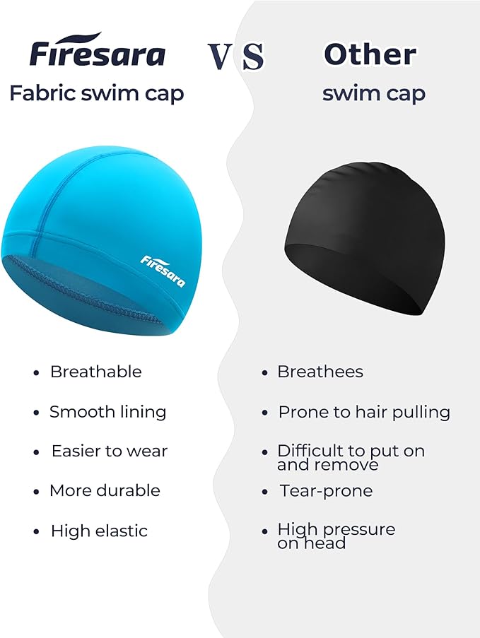 Firesara Fabric Swim Cap, High Elasticity Swimming Cap Keeps Hair Clean Breathable Fit Both Long Hair Short Hair, Swim Caps Woman Girls Men Kids One Size Hat