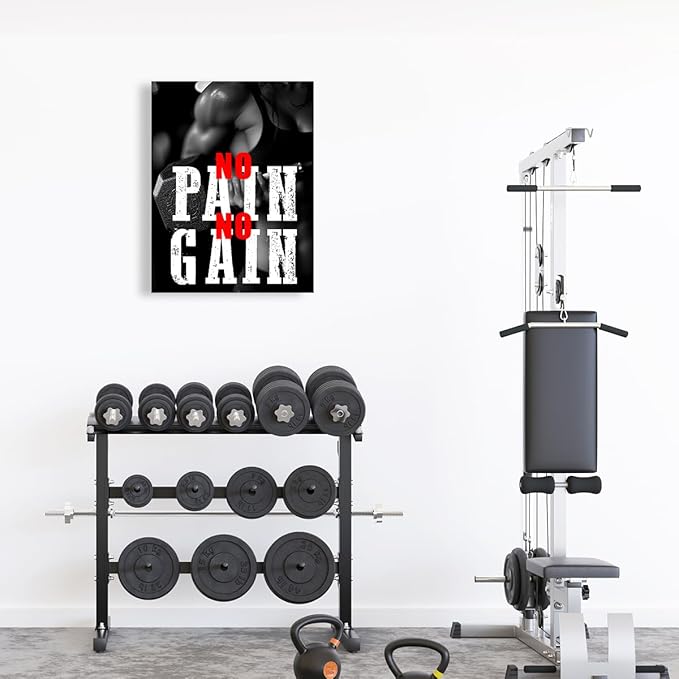 OTINGQD Inspirational Gym Wall Decor,Fitness Quotes Wall Art,No Pain No Gain Canvas Wall Decor for Home Gym