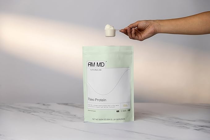 Amy Myers MD Paleo Protein Powder - with Collagen Peptides for Gut Health - Supports Hair, Skin & Nails - Non-GMO, Gluten-Free, Non-Dairy & More - Vanilla Bean - 19.54 oz (20 Servings)