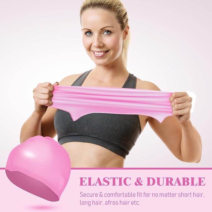 Syhood 6 Pieces Unisex Adult Silicone Swim Cap Waterproof Swimming Hat Non Slip Pool Hat Elastic Silicone Cap for Long and Short Hair