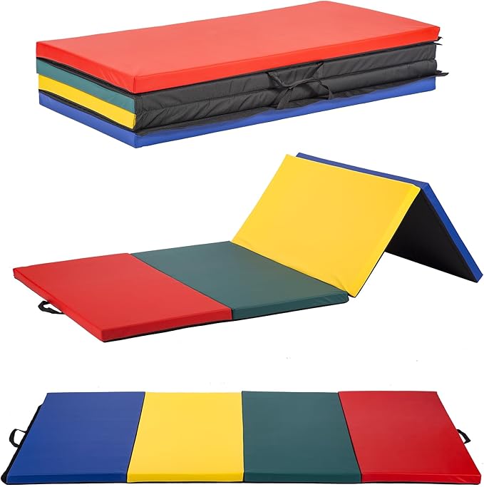 Gymnastics Tumbling Mats Portable Gymnastics Mat Foldable Tumbling Mat 2'x6'/4'x8' PU Leather Exercise Mat Yoga Mat with Carrying Handles for home Workout outdoor Yoga Gymnastics
