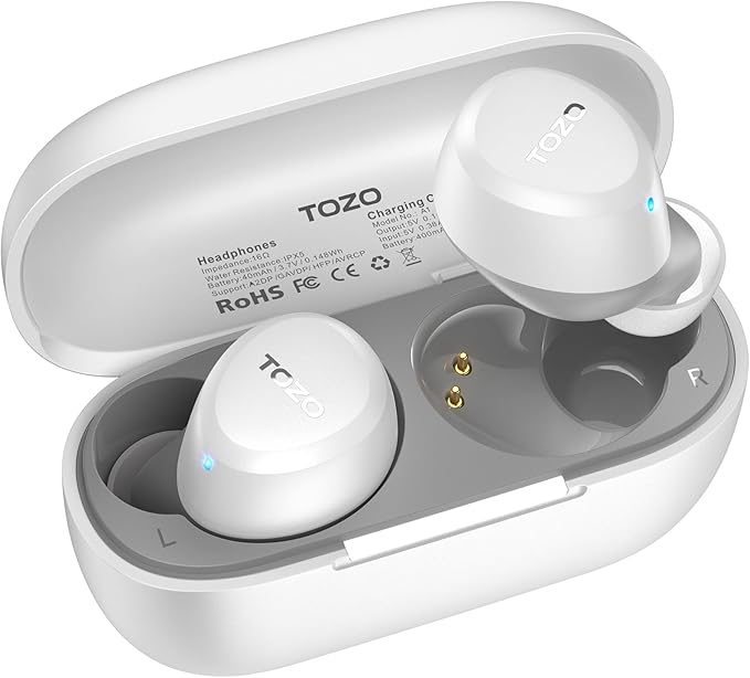 TOZO A1 Wireless Earbuds Bluetooth 5.3 Light Weight in Ear IPX5 Waterproof Headphones 2 Mic for AI Calls, Immersive Premium Sound Bass Headset with Charging Case, 32 Presets EQ Customization via App