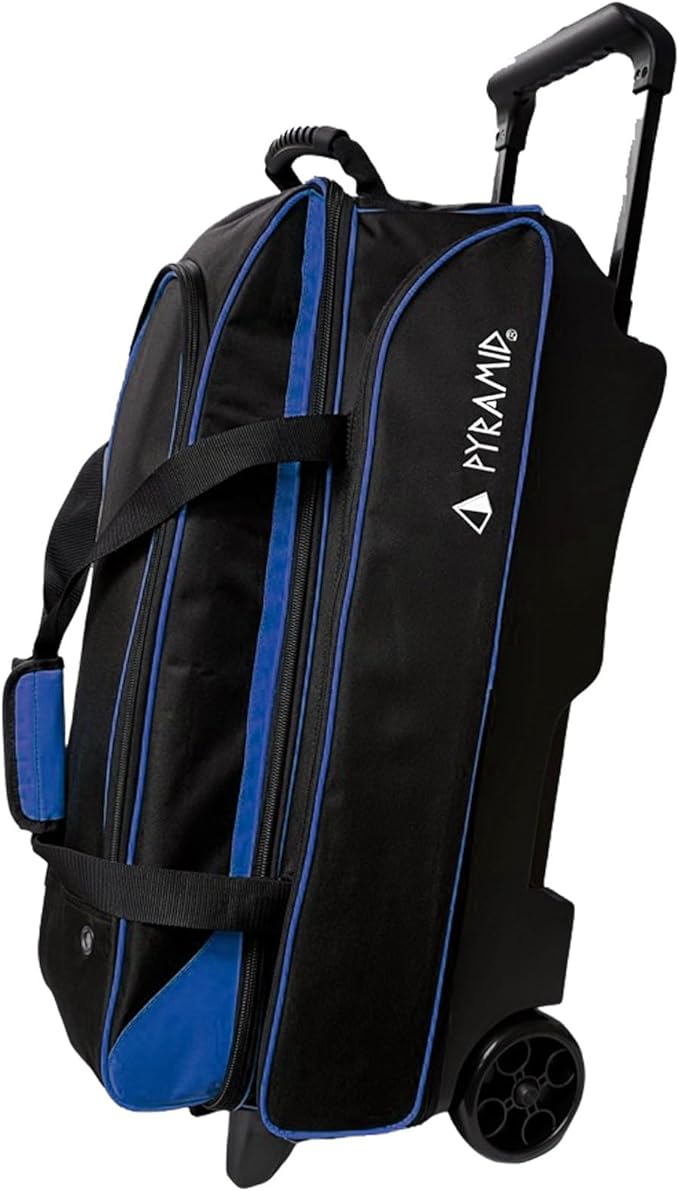 Pyramid Prime Triple Roller 3-Ball Bowling Bag with Extra Large Shoe Compartment (Fits Two Pairs of US Mens Size 15), Retractable Locking Handle (Extends to 41.5"), 1 Large Accessory Pocket, 5" Wheels
