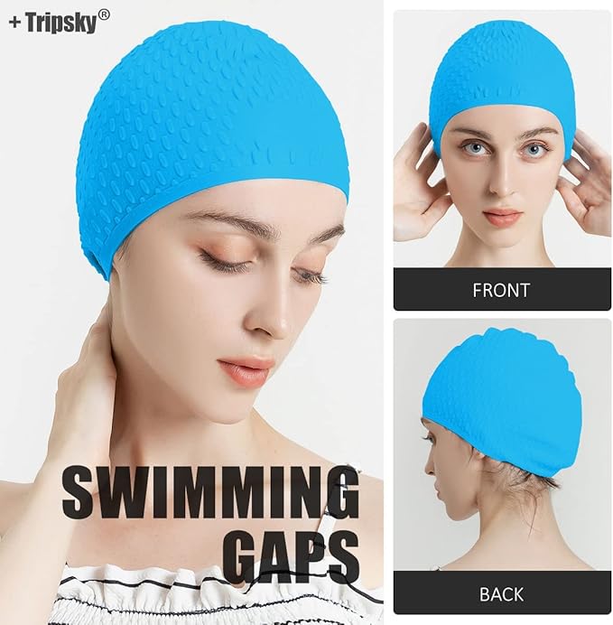 Tripsky Silicone Swim Cap,Comfortable Bathing Cap Ideal for Curly Short Medium Long Hair, Swimming Cap for Women and Men, Shower Caps Keep Hairstyle Unchanged…
