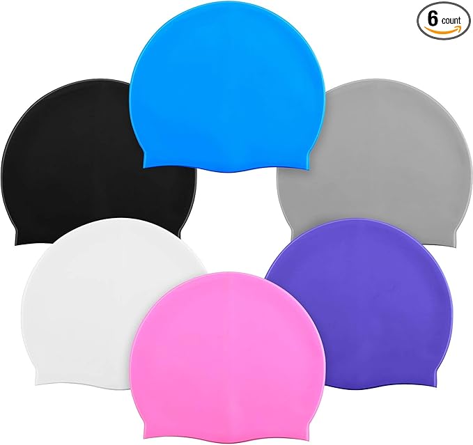 Syhood 6 Pieces Unisex Adult Silicone Swim Cap Waterproof Swimming Hat Non Slip Pool Hat Elastic Silicone Cap for Long and Short Hair