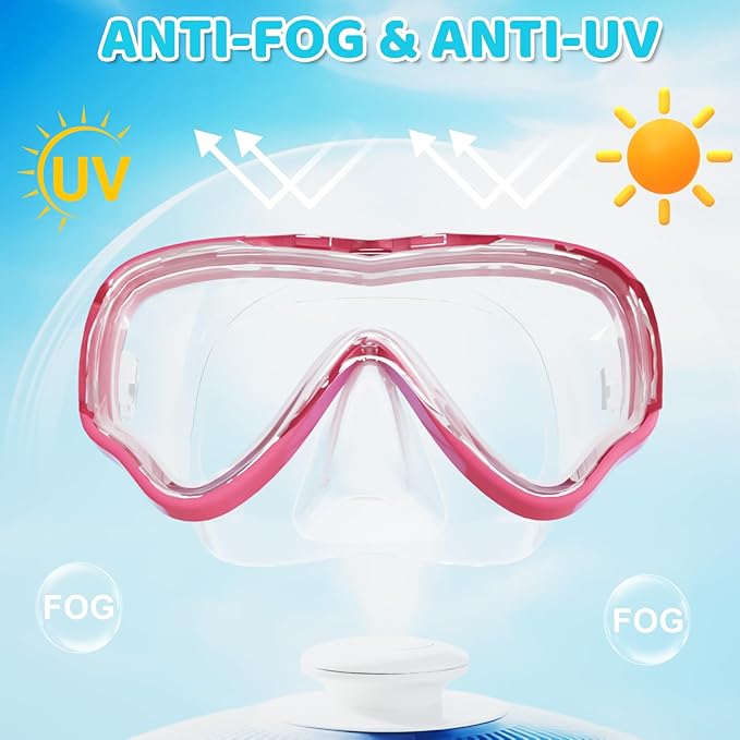 Kids Swim Goggles with Nose Cover, Snorkel Diving Mask Anti-Fog Anti-UV, Snorkeling Gear Swimming Goggles for Kids 3-14 2PCS