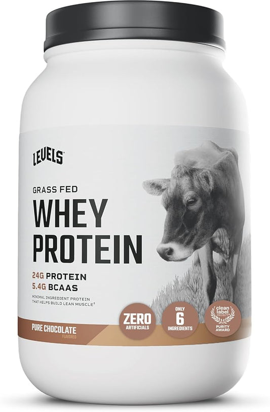 Levels Grass Fed Whey Protein Powder, No Artificials, 24G of Protein, Pure Chocolate, 2LB