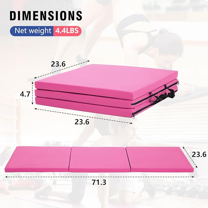 Gymnastics Tumbling Mats Portable Gymnastics Mat Foldable Tumbling Mat 2'x6'/4'x8' PU Leather Exercise Mat Yoga Mat with Carrying Handles for home Workout outdoor Yoga Gymnastics