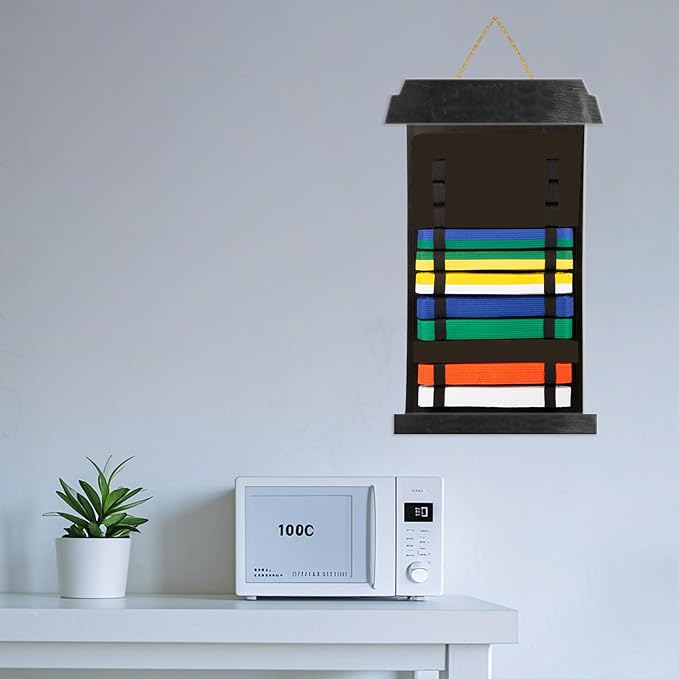 Karate Belt Display Rack - Holds Up to 12 Belts, Taekwondo & BJJ Belt Display Holder for Martial Arts, No Assembly Required, Martial Arts Belt Display for Teenagers & Adults