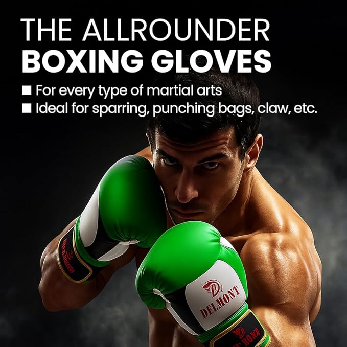 Delmont Boxing Gloves for Men and Women - Heavy Bag, Kickboxing, Sparring & Training Gloves with Multi-Layer Padding, Wrist Support & Breathable Lining - Pro Gloves for Adult Fighters & Beginners