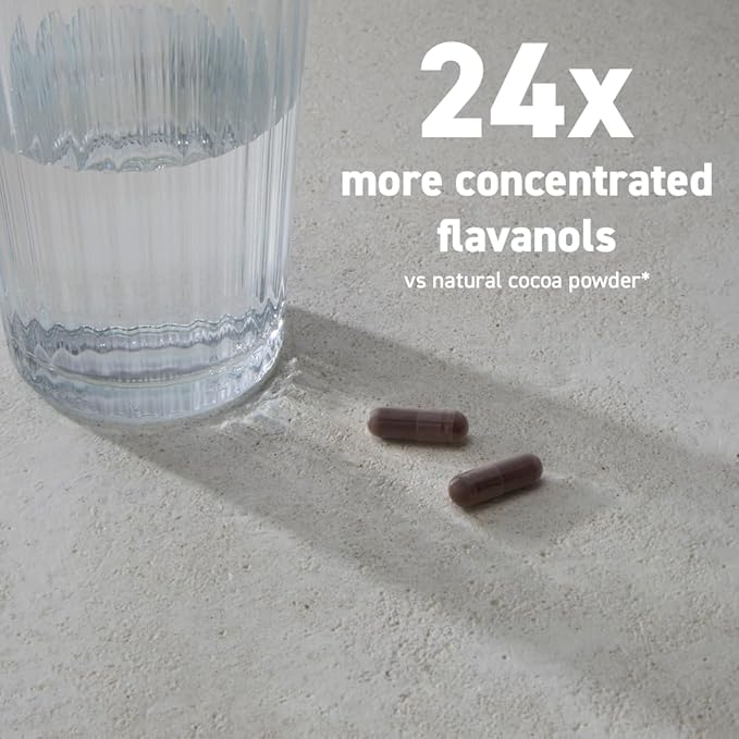 CocoaVia Cardio Health Supplement, 30 Day, 500mg Cocoa Flavanols, Support Heart Health, Boost Nitric Oxide, Blood Circulation, Energy, Vegan, Dark Chocolate, 60 Capsules