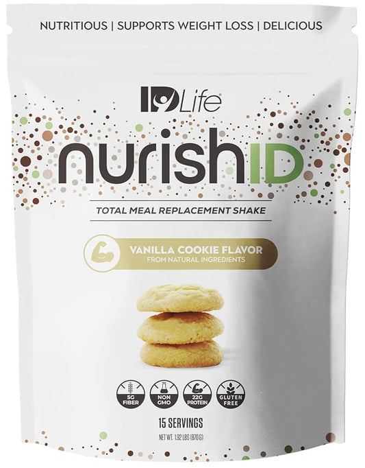 IDLife Vanilla Cookie NurishID Meal Replacement Shake - with Slow-Digesting Carbs, Superfoods, Vegetable Blend and Adaptogenic Mushrooms - 15 Servings