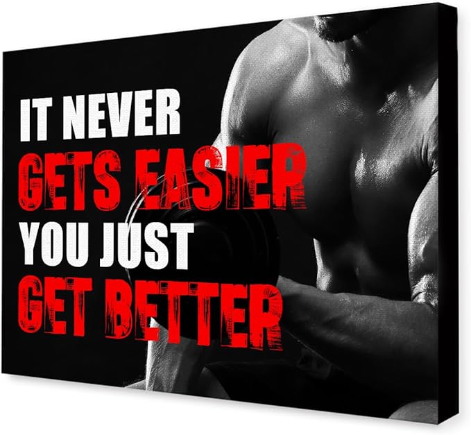 OTINGQD Inspirational Gym Wall Decor,Fitness Quotes Wall Art,It Never Gets Easier You Just Get Better Workout Canvas Wall Decor for Home Gym