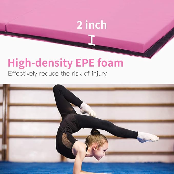 Gymnastics Tumbling Mats Portable Gymnastics Mat Foldable Tumbling Mat 2'x6'/4'x8' PU Leather Exercise Mat Yoga Mat with Carrying Handles for home Workout outdoor Yoga Gymnastics