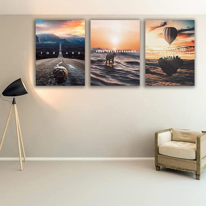 Motivational Wall Decor Poster Inspirational Wall Art 3 Pieces Canvas Wall Painting Framed Artwork for Living Room Bedroom Office Home Decor Prints Pictures Wall Decor Ready to Hang 48''Wx 24''H