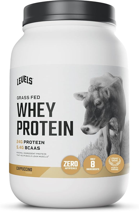 Levels Grass Fed Whey Protein Powder, No Artificials, 24G of Protein, Cappuccino, 2LB