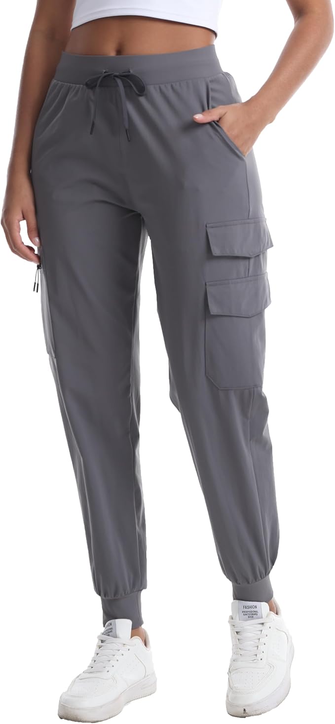 Women's Lightweight Hiking Joggers with Pockets - Water Resistant Cargo Pants for Outdoor Workouts Camping
