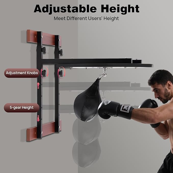 Speed Bag Platform Kit, Height Adjustable Boxing Training Equipment with Air Pump 360° Swivel, Wall Mount Punching Bag Boxing Training Full Kit for Fitness Enthusiasts