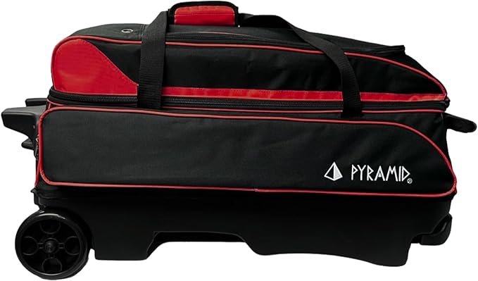 Pyramid Prime Triple Roller 3-Ball Bowling Bag with Extra Large Shoe Compartment (Fits Two Pairs of US Mens Size 15), Retractable Locking Handle (Extends to 41.5"), 1 Large Accessory Pocket, 5" Wheels