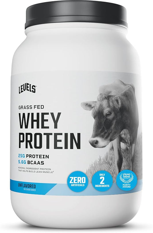 Levels Grass Fed Whey Protein Powder, No Artificials, 25G of Protein, Unflavored, 2LB