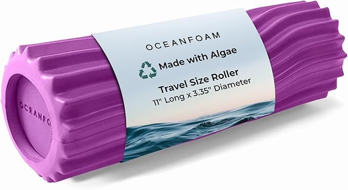 Oceanfoam Ripple Travel Foam Roller (11" x 3.35") Firm Mini Foam Roller for Physical Therapy, Deep Tissue Massage, Back Pain - High Density, Ergonomic Wave Textured - Yoga, Pilates, Exercise (Magenta)