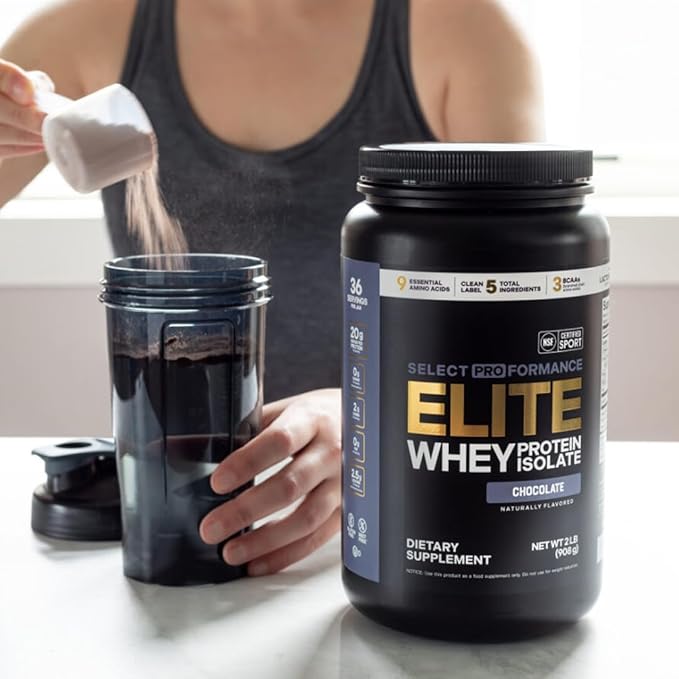 Select Proformance Elite Whey Protein Isolate Powder, Chocolate, NSF Certified, No Added Sugar, 20g of Protein per Serving, 36 Servings, 2 Lbs