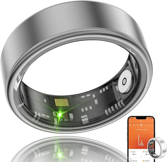 Smart Ring Health Fitness Tracker, Size First with Sizing Kit, Activity & Sleep Tracker/Stress/Heart Rate Monitor, Waterproof Smart Ring for Men/Women, No App Subscription (Black, 9)