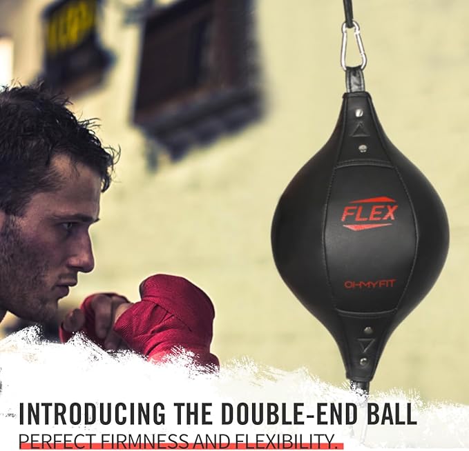 Flex Double End Punching Bag - Bungee Cords w/Special Flex Adjustable System - Durable Bladder Speed Bag - Boxing Training Equipment for Adults - Home Gym Accessories