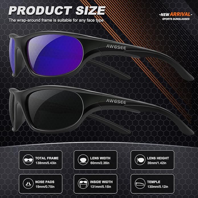 Polarized Sports Sunglasses for Men,TR90 Unbreakable Frame Sunglasses for Fishing Driving Cycling UV400 Protection