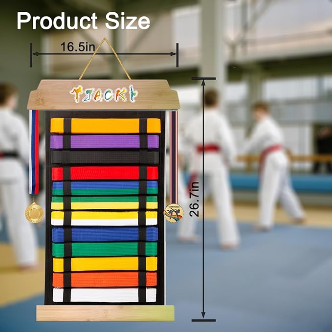 Karate Belt Display Rack - Holds Up to 12 Belts, Taekwondo & BJJ Belt Display Holder for Martial Arts, No Assembly Required, Martial Arts Belt Display for Teenagers & Adults