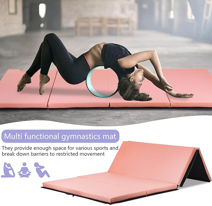 Gymnastics Tumbling Mats Portable Gymnastics Mat Foldable Tumbling Mat 2'x6'/4'x8' PU Leather Exercise Mat Yoga Mat with Carrying Handles for home Workout outdoor Yoga Gymnastics