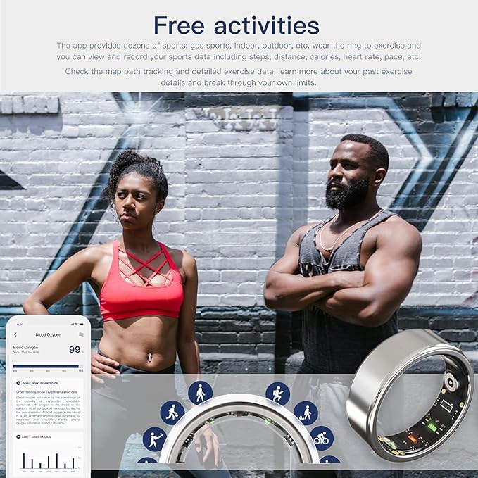 Smart Ring for Women Men Fitness & Sleep Tracker with Heart Rate Blood Oxygen Monitor Cycle Monitoring Step Counter IP68 No Subscription Works with iPhone & Android (Gold, #12-67.2mm/2.65")