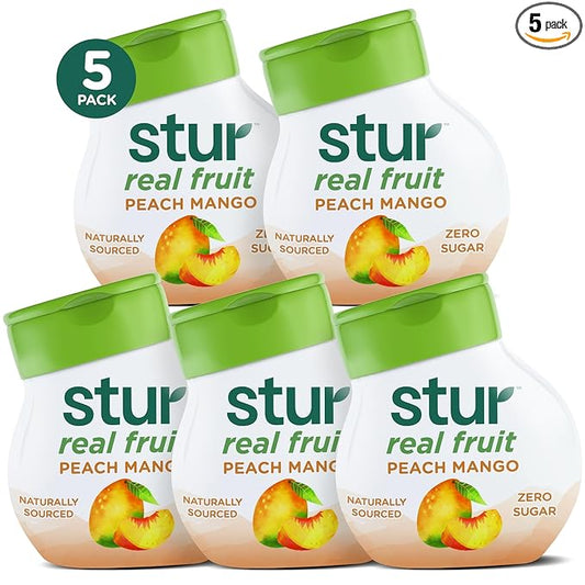 Stur Liquid Water Enhancer | Peach Mango | Sweetened with Stevia | High in Vitamin C & Antioxidants | Sugar Free | Zero Calories | Keto | Vegan | 5 Bottles, Makes 120 Drinks