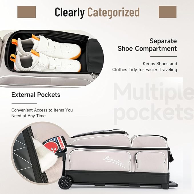 MANUEKLEAR 3 Ball Bowling Bags with Wheels, Bowling Ball Bag 3 Ball Roller with Accessory Pockets and Shoe Compartment