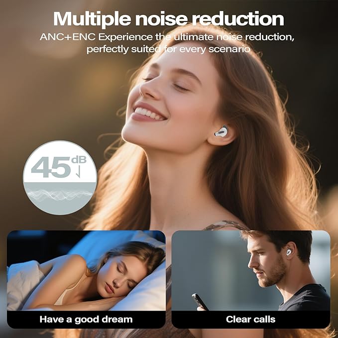 Sleep Earbuds, Mini ANC Wireless Earbuds Bluetooth 5.4 Headphones Deep Bass Stereo, 48H Playtime Ear Buds, 4 ENC Noise Cancelling Mic, In Ear IP7 Waterproof Earphones for Side Sleepers,Touch Control
